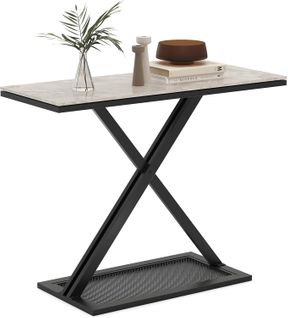 Table Console Pierre, 100 X 40 X 77,5 Cm, Plateau Roche, Cadre En Métal, Design Géométrique