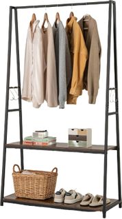 Porte Manteau Avec 2 Étagères, Portant Vêtements Avec 4 Crochets S, Cadre En Métal Solide,Noir