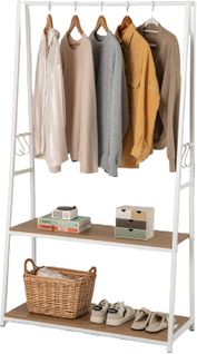 Porte Manteau Avec 2 Étagères,Portant Vêtements Avec 4 Crochets S,Cadre En Métal Solide,Marron