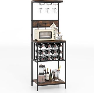 Casier à Vin, Casier à Bouteilles à 3 Niveaux Avec 3 Porte Verre, 37 X 54 X 156 Cm, Brun Vintage