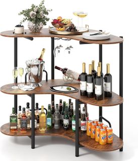 Table De Bar 3 Niveaux, Bar D'angle Avec 2 Supports à Verres à Pied, Mini Table Cuisine 4 Personnes