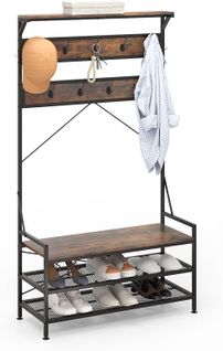 Grand Porte-manteau Avec Étagères, Meuble D'entrée, 102 X 40 X 184 Cm (marron Rustique)