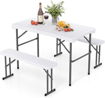 Ensemble Table Pliante Et Bancs De Pique-nique 108cm, Set De Table Et Chaises 4 Personnes,blanc