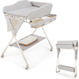 Table à Langer Pliable Et Portable, Table à Langer Bébé Avec Bassin D'eau Panier De Rangement (gris)