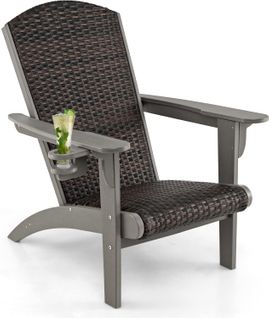Fauteuil Jardin Exterieur, Adirondack En Hdpe, Rembourrés En Rotin, 92 X 76 X 100 Cm (gris)
