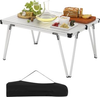 Table De Camping Pliante Grande Surface 93 X 69 Cm, Charge 80kg, Avec Sac De Transport (argenté)