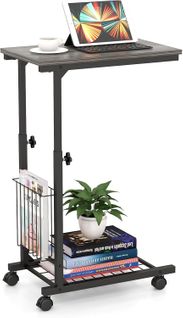 Table D'appoint à Roulettes, Bout De Canapé En Forme De C Avec Porte-revues, Table De Lit à Roulette