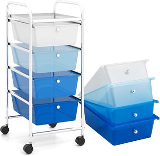 Chariot De Rangement à Roulettes Avec 4 Tiroirs Plastiques Amovibles (32x37x76cm,dégradé Bleu)