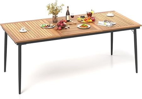 Table De Jardin 200 Cm Pour 8 Personnes, Table Exterieur Avec Trou De Parasol Dia.5 Cm