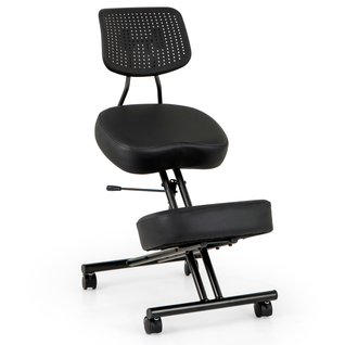 Chaise à Genoux Ergonomique Avec Dossier, Siege Assis Genoux Réglable Avec Roues, Noir
