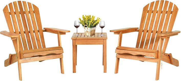 Ensemble De Meubles 3 Pièces Fauteuil Adirondack En Bois Eucalyptus Et Table,pliables