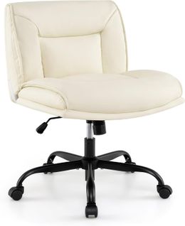 Chaise De Bureau Tournante à 360° Avec Roues En Cuir Artificiel Hauteur Réglable, Beige