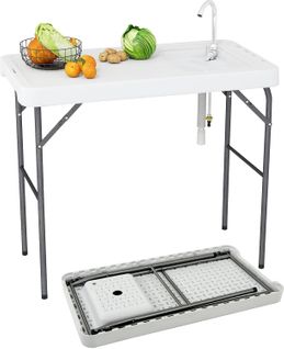 Table De Pêche Pliante Avec Robinet Pivotant à 360°, Table Camping Portable En Métalethdpe