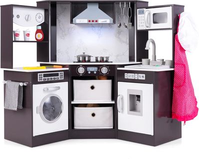 Cuisine Enfant Avec 16 Accessoires Et Son Et Lumière, Cuisine D’angle En Bois, Pour 3 Ans+ (café)