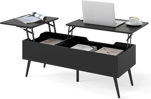 Table Basse Relevable Salon Avec 2 Compartiments Cachés, 111 X 48 X 40-53,5 Cm (noir)