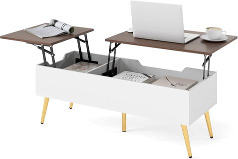 Table Basse Relevable Avec 2 Compartiments Cachés, 111 X 48 X 40-53,5 Cm (blanc)