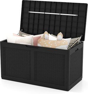 Coffre De Rangement Extérieure 380 L, Étanche à Texture Rotin  ,111 X 56 X 61 Cm ,noir