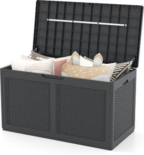 Coffre De Rangement Extérieure En Résine 380 L, Étanche Avec Roues 111 X 56 X 61 Cm (gris)