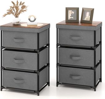 Lot De 2 Commode 3 Tiroirs En Tissu, Commode Chambre Adulte Avec Cadre En Métal,40x30x62cm(gris)