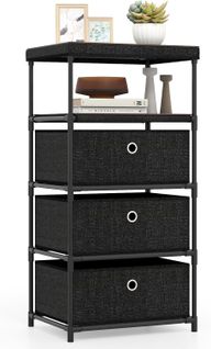 Commode 3 Tiroirs En Tissu,2 Étagères,plateau En Bois,cadre En Métal,commode Chambre(3 Troirs)