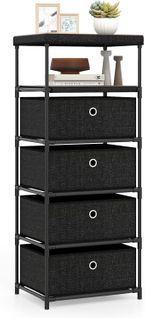 Commode 4 Tiroirs En Tissu,2 Étagères,plateau En Bois,cadre En Métal,commode Chambre(4 Tiroirs)