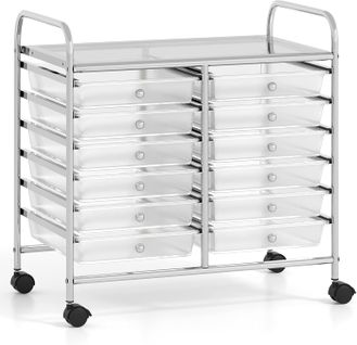 Chariot De Rangement à Roulettes 12 Tiroirs En Pp, Tour De Rangement Avec Tablette, (transparent)