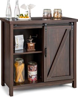 Meuble Cuisine Rangement, Buffet, Armoire Cuisine Avec Porte Coulissante Grange, Meuble Bar, Marron