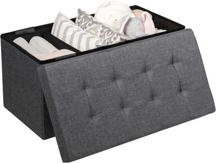 Banc De Rangement Pliable En Tissu, Bac Intérieur Amovible, 80 × 40,5 X 40,5 Cm (gris Foncé)