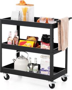 Desserte De Cuisine Sur Roulettes Universelles Avec 3 Etagères Ouvertes, 77,5 X 38 X 79 Cm (noir)