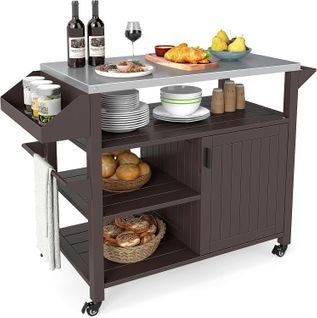 Chariot De Barbecue De Grill Extérieur,avec Armoire De Rangement Étagères,116 X 50 X 87 Cm
