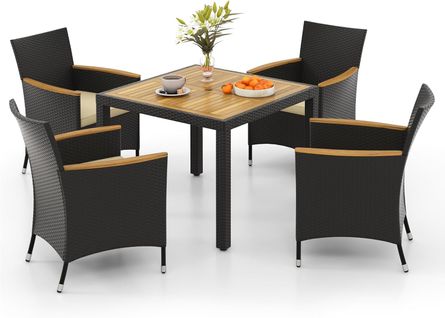 Salon De Jardin En Rotin 5 Pièces Pour 4 Personnes, Ensemble De Salle à Manger De Patio