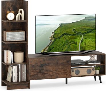 Meuble TV Bibliothèque En L Pour Télé 50", Meuble Télé 140 Cm Pour Salon, Chambre (marron Rustique)