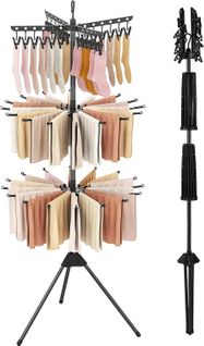 Etendoir Linge Pliable 3 Niveaux, Etendoir Chaussette à Suspendre Avec 24 Pinces et 32 Barres