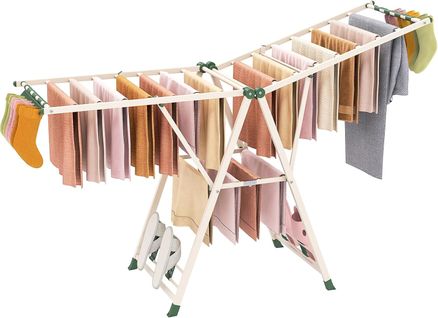 Etendoir Linge Pliable, Sechoir à Linge Pliable 20 Barres, Cadre En Acier (beige,184 Cm)