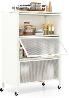 Étagère De Cuisine à 4 Niveaux Avec Portes Rabattables, Support De Micro-ondes En Métal, Blanc