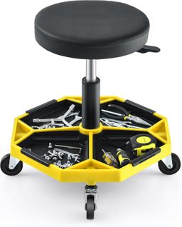 Tabouret D'atelier Pneumatique 4 Roulettes Universelles, Hauteur 41 à 55 Cm (jaune)