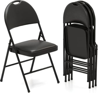 Lot De 2 Chaises Pliantes Rembourrées Avec Dossier Recouvert En Cuir Pvc, Noir (46 X 54 X 86)