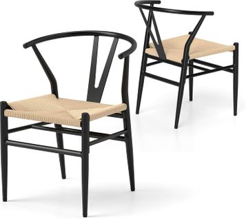 Chaise Wishbone Style Scandinave, Chaises Avec Cadre En Métal, Dossier En Y (noir+naturel,2)