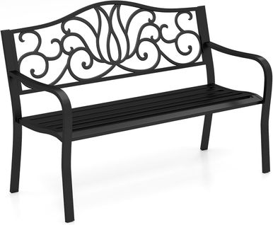Banc Exterieur Jardin Pour 2-3 Personnes, Dossier à Motif Floral (noir,127 X 61,5 X 89 Cm)