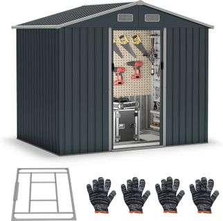 Abri De Jardin Métal 7,9 M³ Avec Portes Coulissantes, Rampe, 235 X 171 X 196 Cm