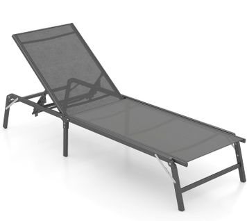 Chaise Longue Réglable à 5 Positions, Bain De Soleil Pliante Sans Assemblage, Charge 160 Kg