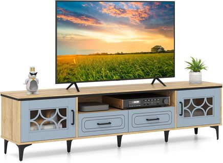 Meuble TV Pour 80", Meuble Tele 180 Cm Avec 2 Tiroirs, 2 Armoires à Porte, Compartiment (bleu)