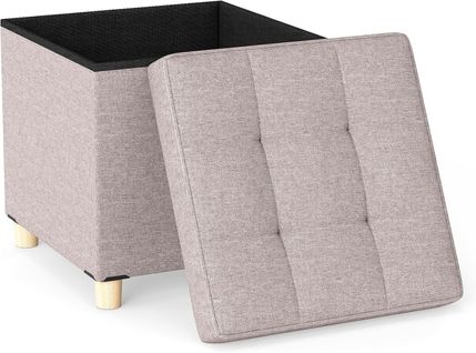 3 En 1 Pouf Rangement 53,5 L, Pieds En Hévéa, Tissu En Linen, 45 × 45 × 45 Cm (café)