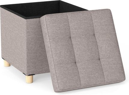 3 En 1 Pouf Rangement 53,5 L, Pieds En Hévéa, Tissu En Linen, 45 × 45 × 45 Cm (gris)