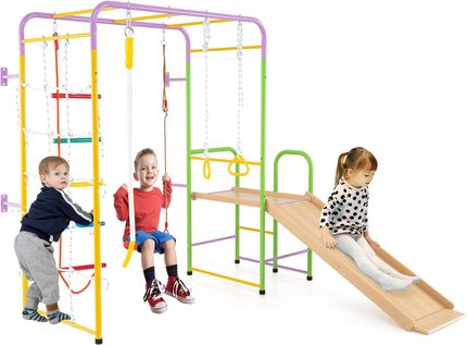 8 En 1 Aire De Jeux D’escalade Avec Toboggan et Balançoire Réglable, Charge 100kg Pour 3 Ans+, Grand