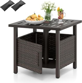 Table De Jardin Carrée Avec Trou Pour Parapluie De 4,9 Cm, Table Basse De Patio En Osier