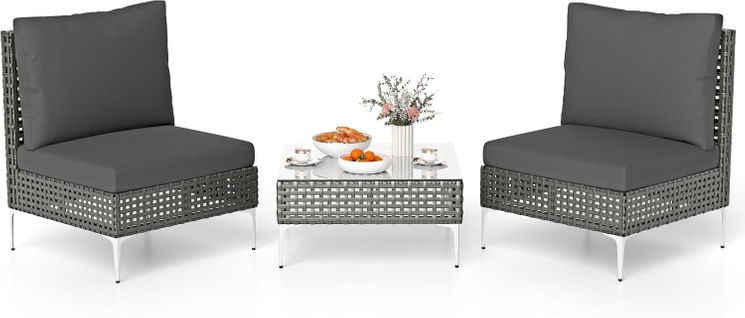 Ensemble De Meubles 3 Pièces De Patio En Osier Pe Charge 180kg, Salon De Jardin 2 Table Basse