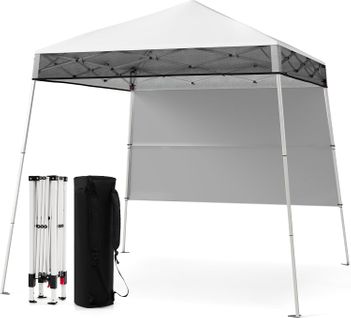 Tonnelle De Jardin 182 X 182 Cm Avec Panneau Latéral, Tente Réception Pliant Avec Pieds (blanc)