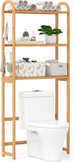 Meuble Wc Au-dessus Des Toilettes En Bambou De Bain à 3 Niveaux, 3 Crochets, Naturel