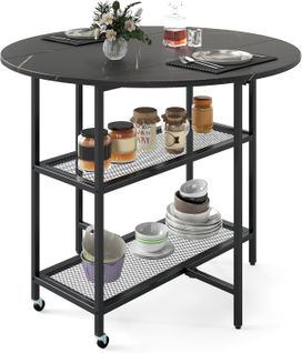 Table Pliante Cuisine Ronde, Table à Manger Extensible Sur Roulettes Pour 2-4 Personnes (noir)